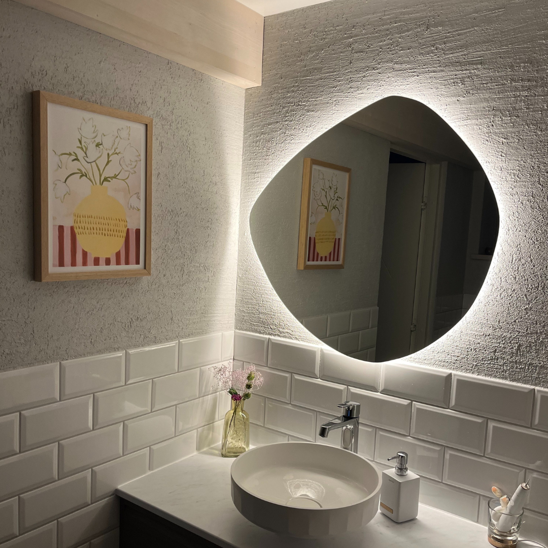 Asymmetrical LED mirror with rear lighting 740x790mm