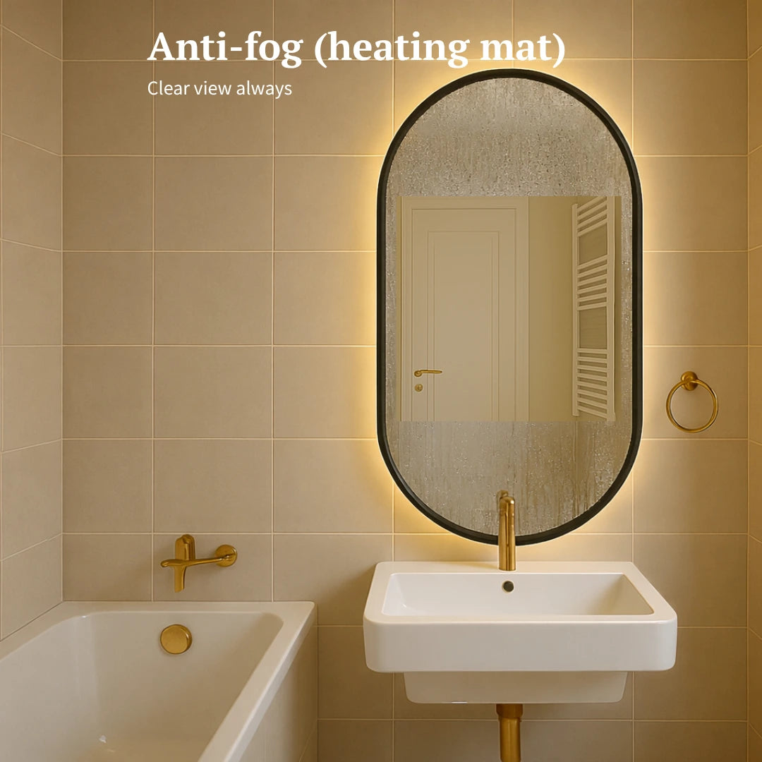 Pill Oval Black Frame Mirror with LED Lights 1000x500mm
