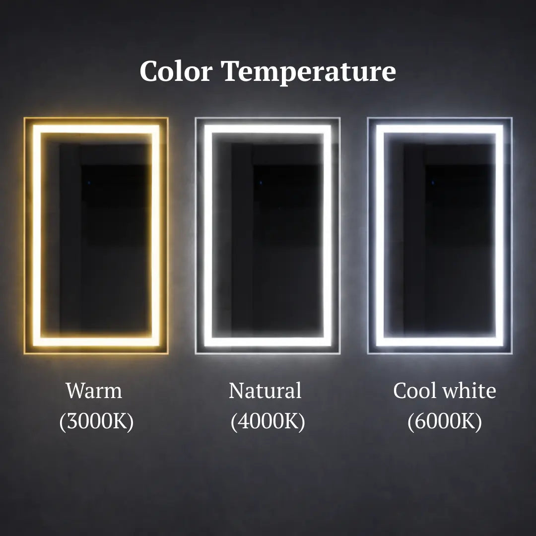 Rectangular LED mirror with double Front Lit  color temperature