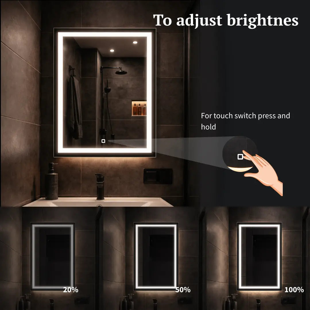 Rectangular LED mirror with double Front Lit touch switch