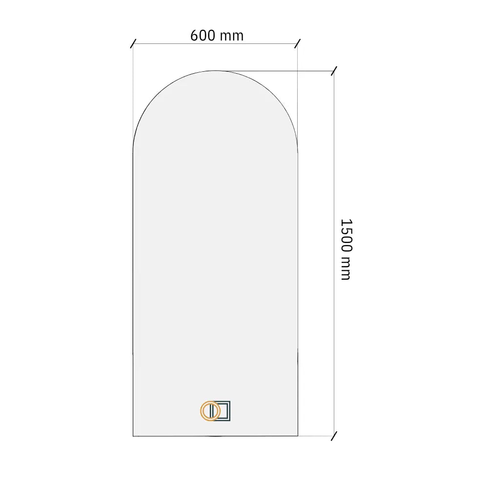 A simple line drawing showing a tall rounded-arch shape with dimension labels: 600 mm across the top and 1500 mm tall, likely indicating product dimensions.