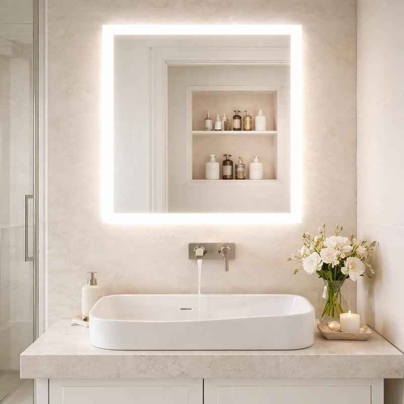 square mirror with front led lights 